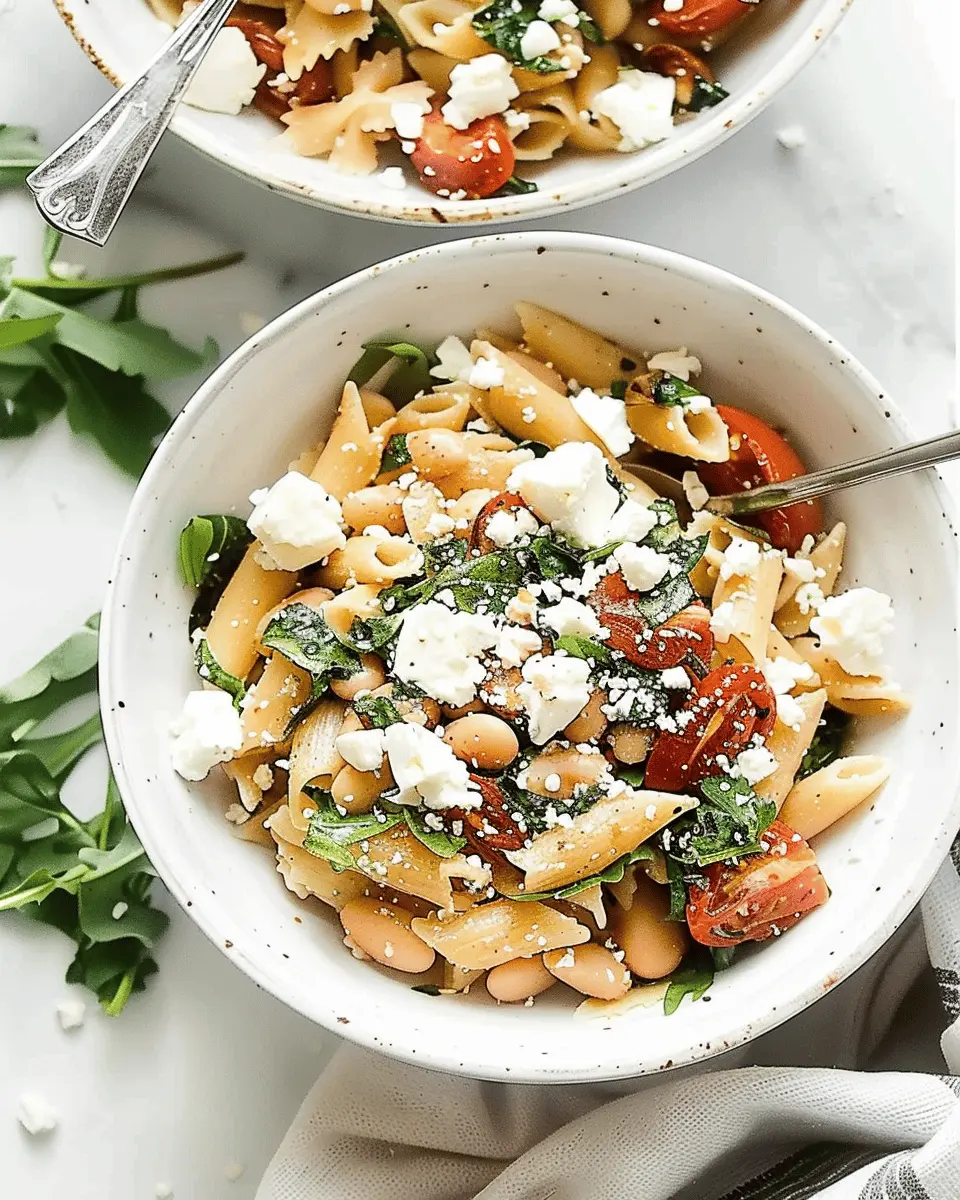 Mediterranean Pasta with White Beans: Easy Feta & Rocket Delight