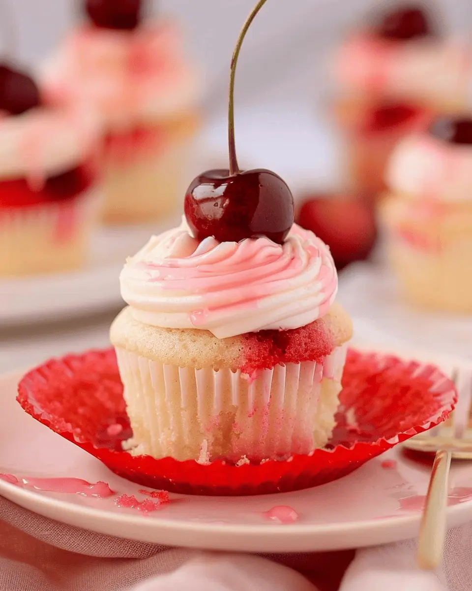 Cherry Jell-O Poke Cupcakes