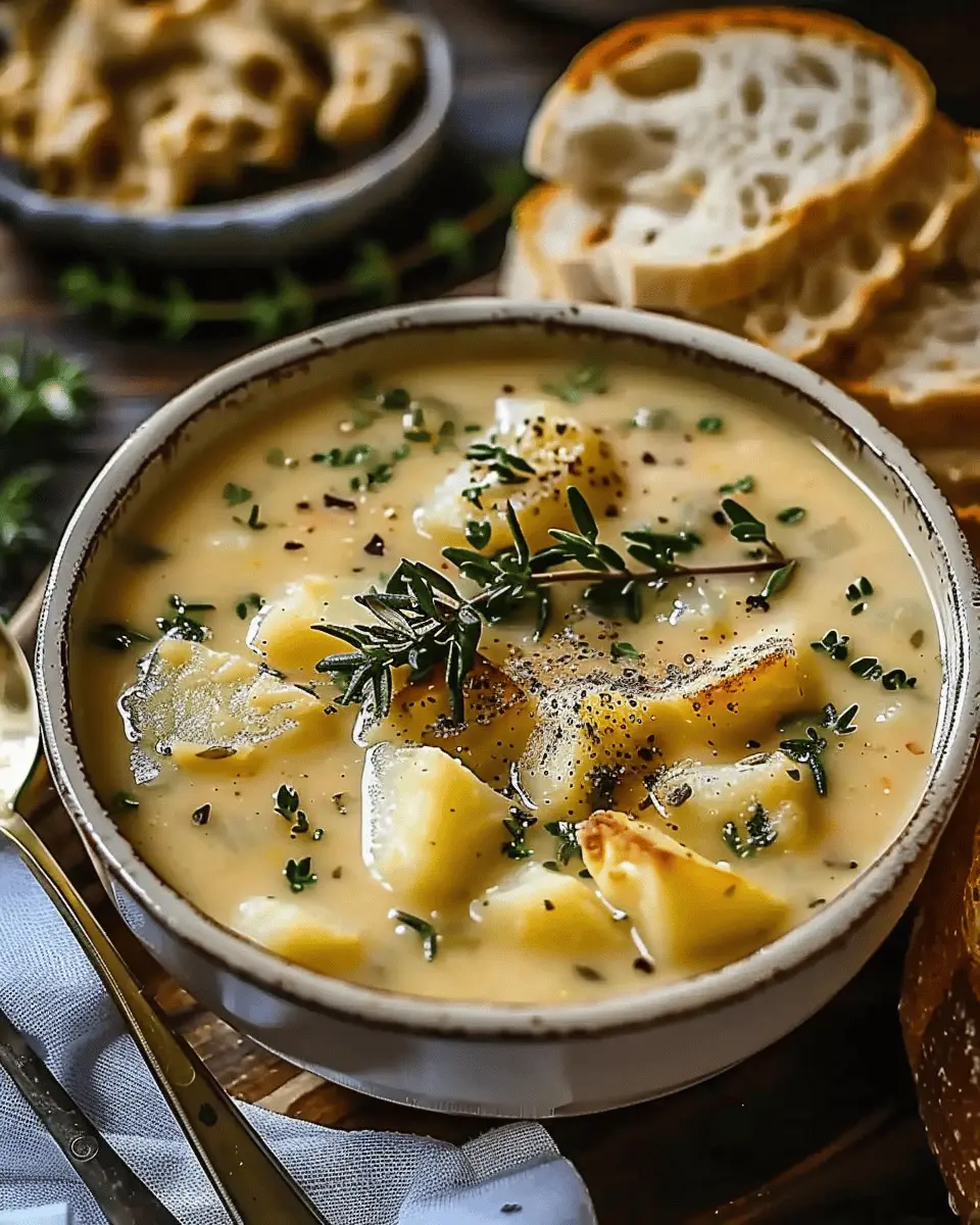 Hearty Cheddar Garlic Herb Potato Soup with Turkey Bacon Delight