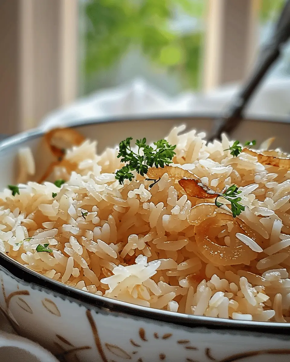 French Onion Butter Rice: Easy Comfort Food with Turkey Bacon