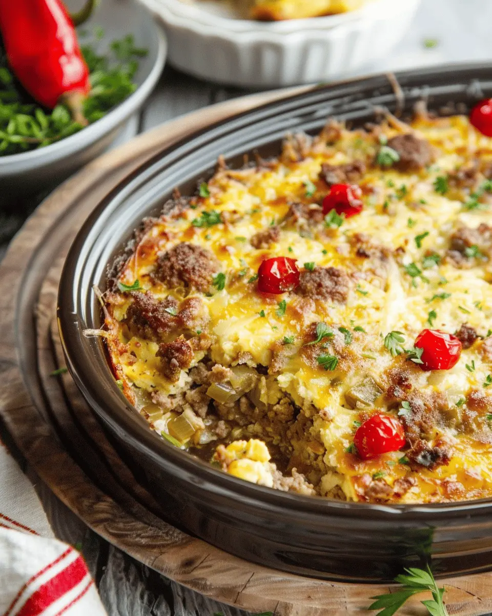 Crockpot Christmas Breakfast Casserole Recipe with Turkey Bacon