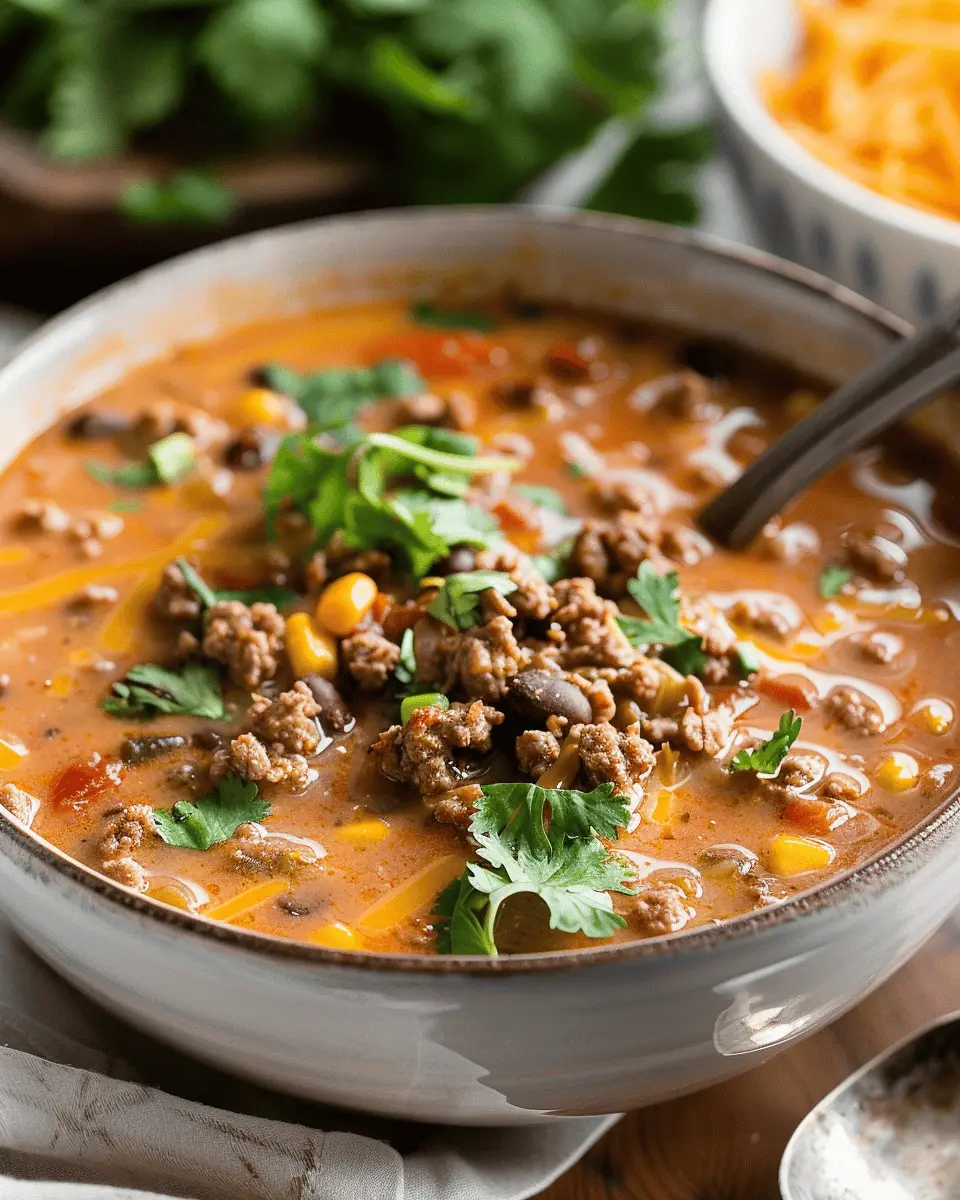 Creamy Cheesy Ground Beef Taco Soup Recipe for Cozy Nights