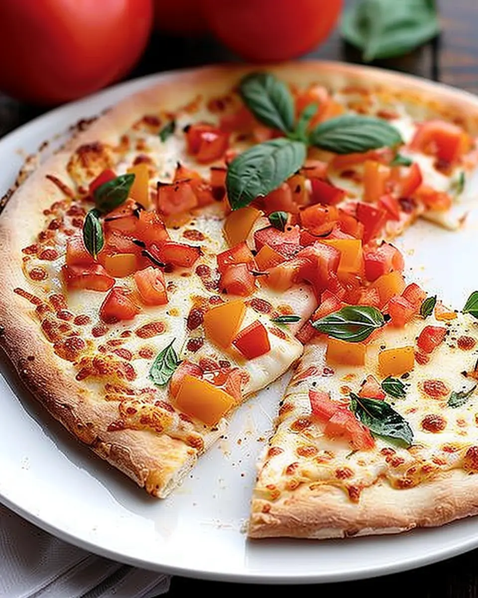 White Pizza with Fresh Tomato Topping: An Easy, Indulgent Treat