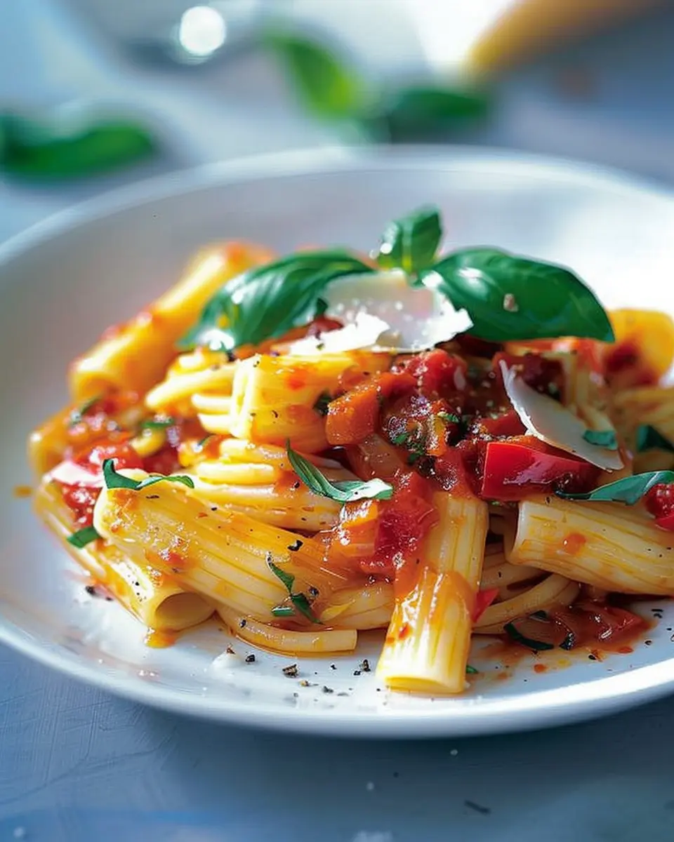 Pasta Peperonata: Easy Recipe with Turkey Bacon and Chicken Ham