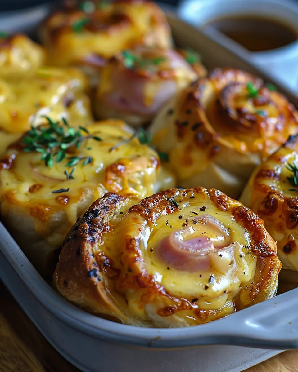 Baked Ham and Cheese Rolls with Honey Mustard Sauce Recipe: Easy and Delicious Twist with Chicken Ham and Turkey Bacon