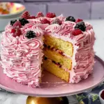 White Cake With Berry-Italian Meringue Buttercream Frosting