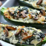 Creamy Ricotta-Stuffed Zucchini with Spinach and Mushrooms