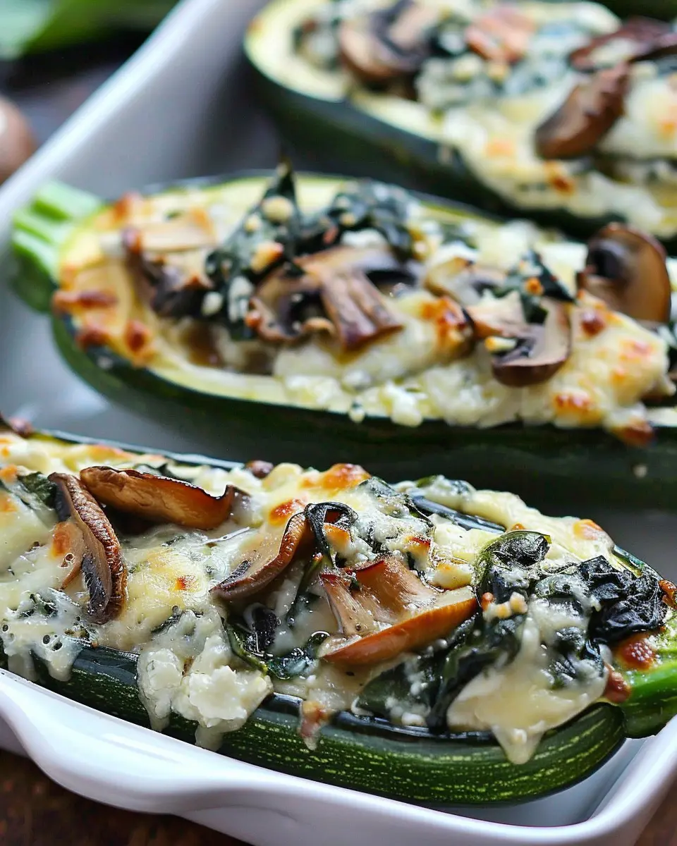 Creamy Ricotta Stuffed Zucchini: Easy Spinach and Mushroom Delight
