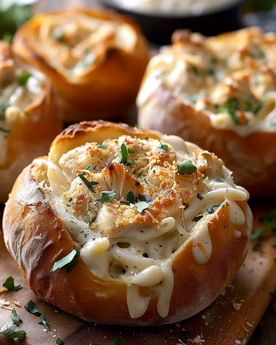 Chicken Alfredo Garlic Bread Bowls: A Cozy Indulgent Delight