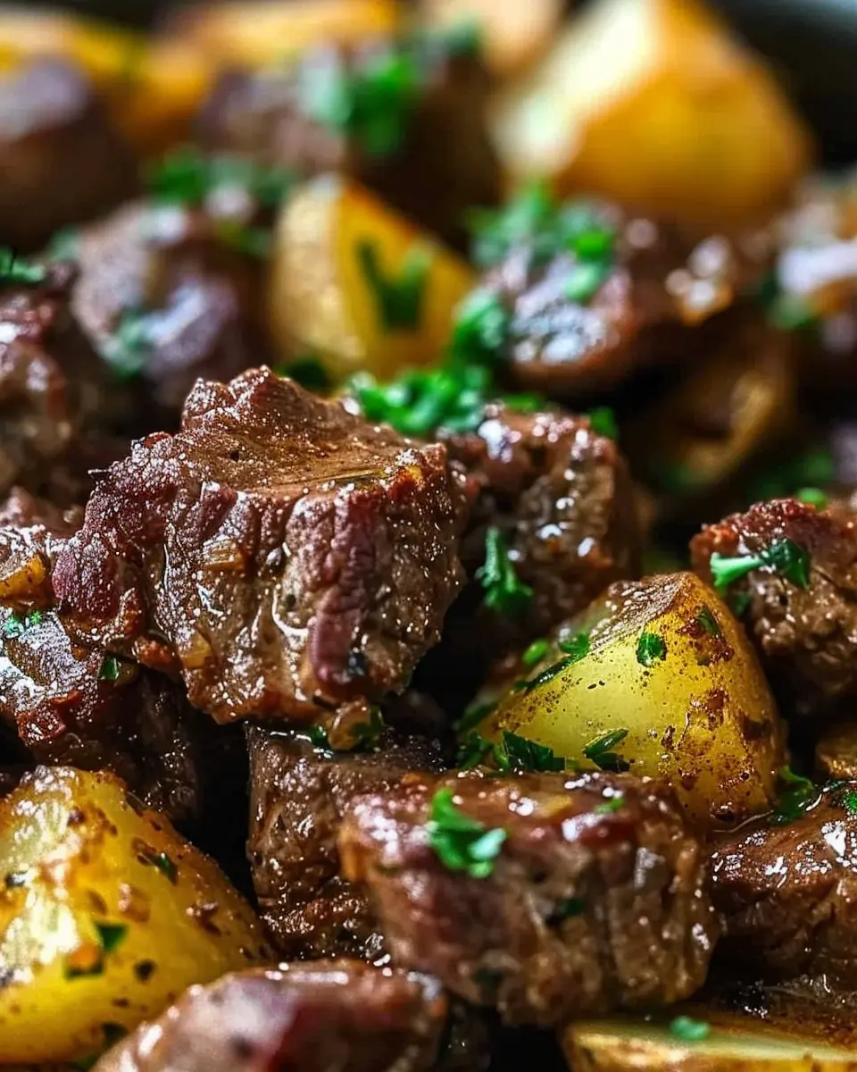 Garlic Butter Beef Bites & Potatoes make a perfect dinner