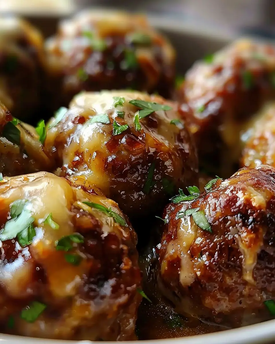 Crockpot French Onion Meatballs: Indulgent Turkey Bacon Delight
