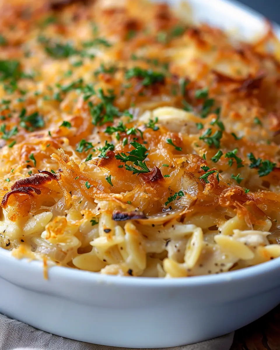 French Onion Chicken Orzo Casserole: Easy Comfort Food Delight