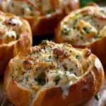 Chicken Alfredo Garlic Bread Bowls