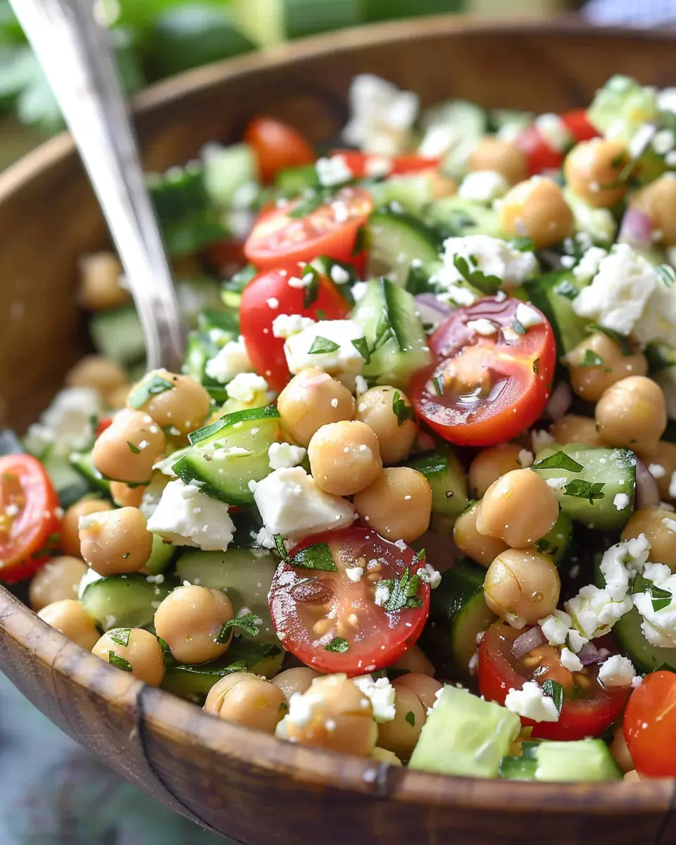 Easy Chickpea Cucumber Salad with Feta and Tomatoes