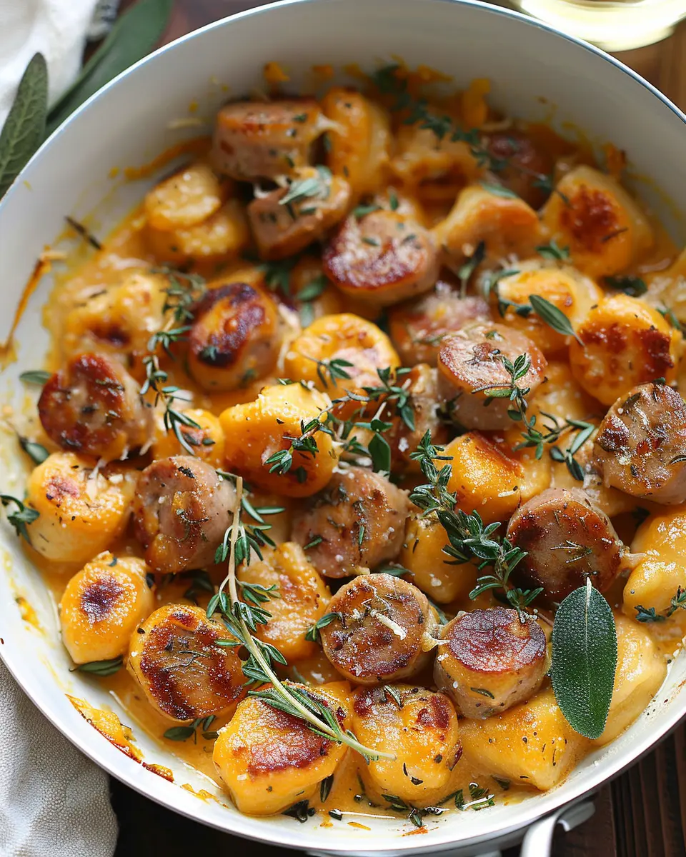 Creamy Butternut Squash Gnocchi with Sausage and Fresh Herbs