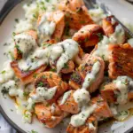 Air Fryer Salmon Bites with Garlic Cream Sauce