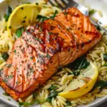 30-Minute Seared Salmon with Lemon Orzo